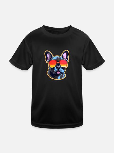 French bulldog with sunglasses - Kids Functional T-Shirt - black - Front