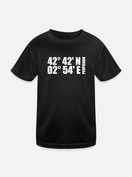 Perpignan Koordinaten - Kinder Funktions-T-Shirt - Schwarz - Vorne
