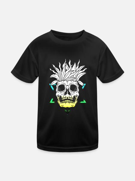Skelett Skelett Skater Knochen Schädel Skelett Kopf - Kinder Funktions-T-Shirt - Schwarz - Vorne