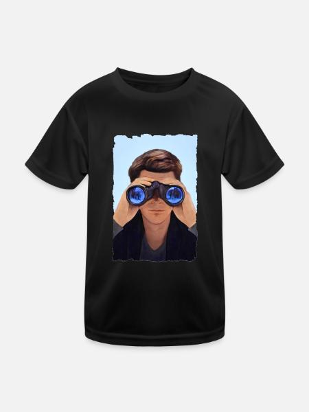 Mann hinter dem Fernglas - Kinder Funktions-T-Shirt - Schwarz - Vorne