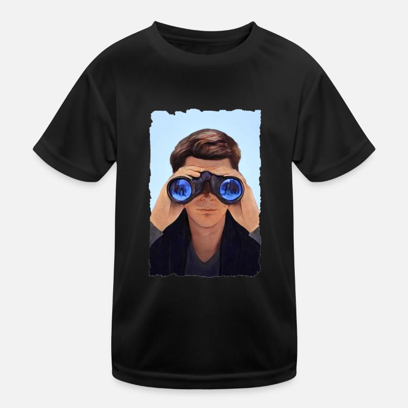 Mann hinter dem Fernglas Kinder Funktions-T-Shirt