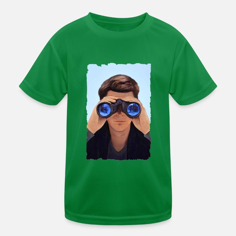 Mann hinter dem Fernglas Kinder Funktions-T-Shirt