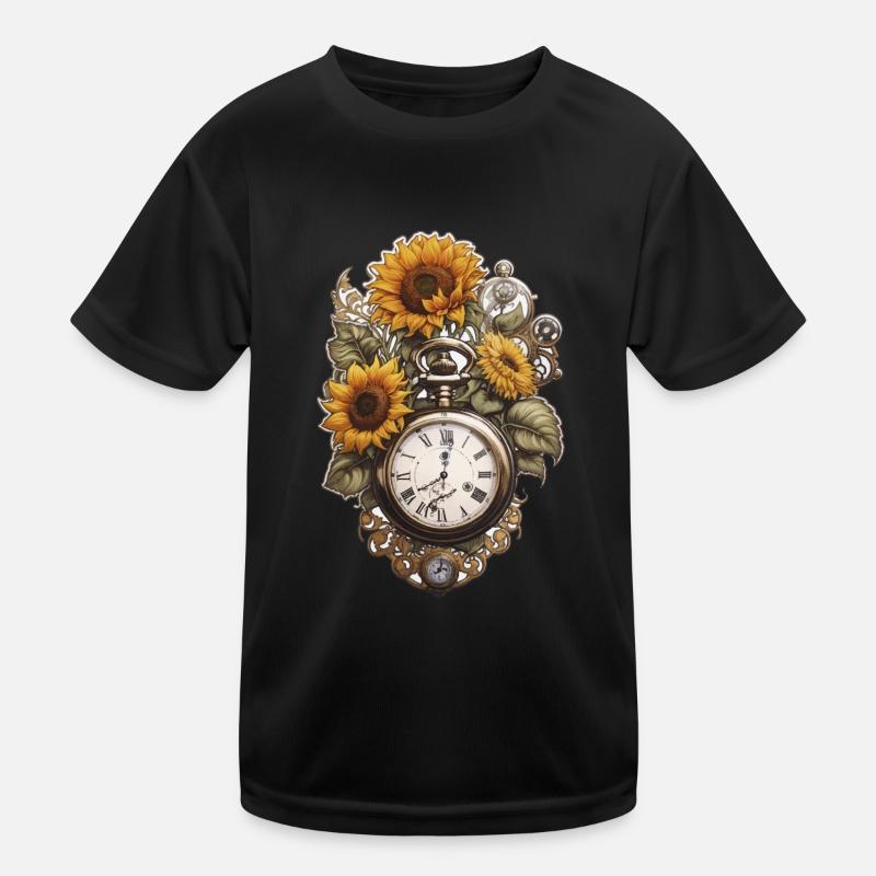 Uhr mit Sonnenblumen Kinder Funktions-T-Shirt