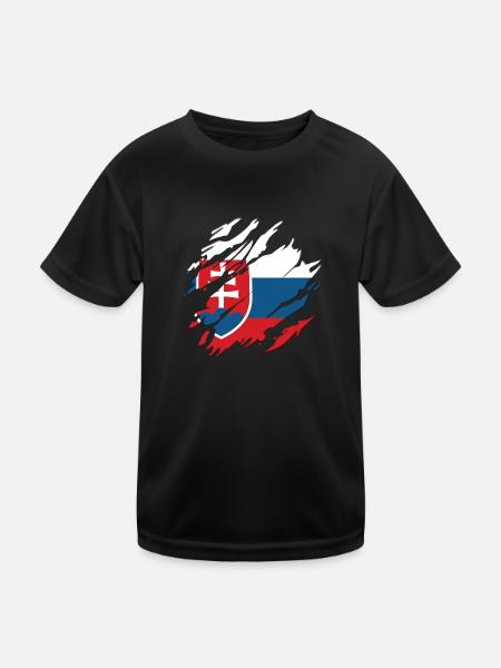 Slowakei Flagge Kratzer Used Look Cut Slowakisch - Kinder Funktions-T-Shirt - Schwarz - Vorne