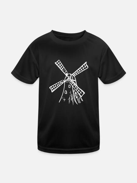 Classic Vintage Windmill - Kids Functional T-Shirt - black - Front
