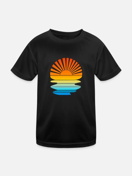Retro Sonnuntergang mit Wellen - Kinder Funktions-T-Shirt - Schwarz