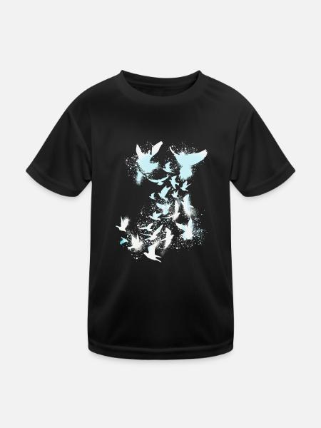 pigeons,pigeons,oiseaux,essaim d’oiseau,blanc,graffiti - T-shirt sport Enfant - noir - Devant
