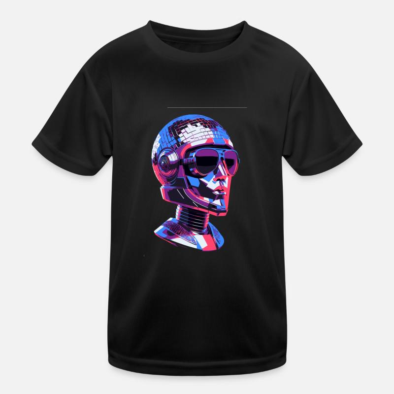 Robot,Disco Ball,Disco Ball Head - Kids Functional T-Shirt - black
