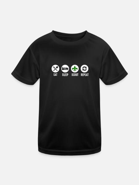 Eat Sleep Scout Repeat - Kinder Funktions-T-Shirt - Schwarz - Vorne