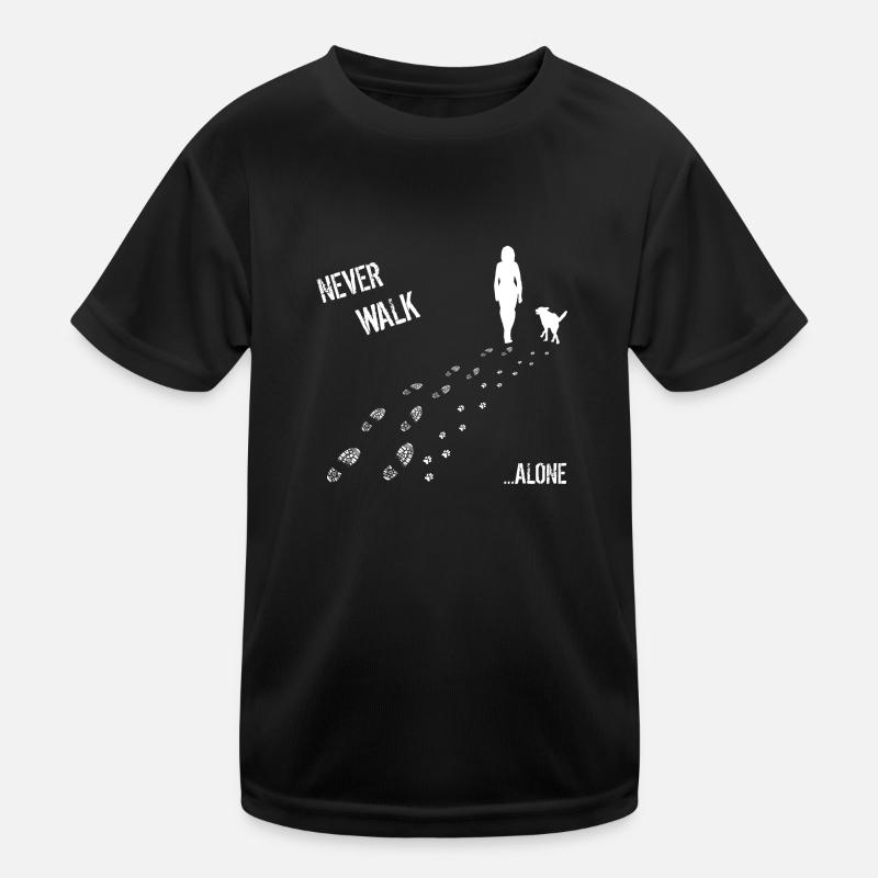 FRAU & HUND NEVER WALK ALONE - Kinder Funktions-T-Shirt - Schwarz