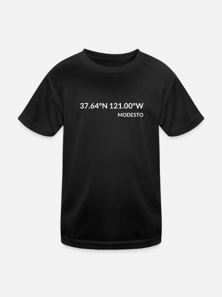 Modesto California USA Koordinaten - Kinder Funktions-T-Shirt - Schwarz - Vorne
