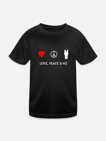 LOVE PEACE & HÜ - Kinder Funktions-T-Shirt - Schwarz - Vorne