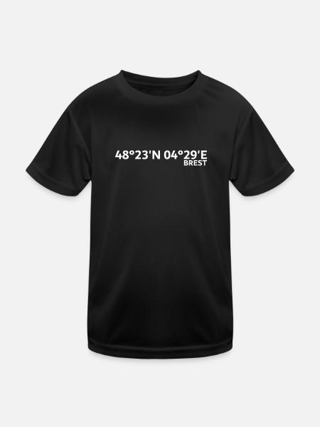 Brest Koordinaten - Kinder Funktions-T-Shirt - Schwarz - Vorne