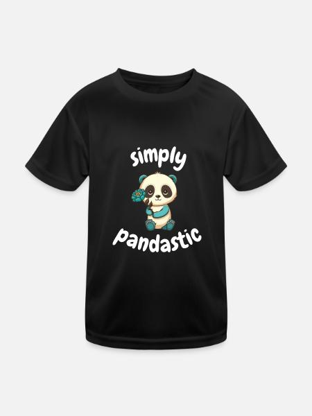 Süßes Panda Cartoon Stil Kinder Tshirt - Kinder Funktions-T-Shirt - Schwarz - Vorne