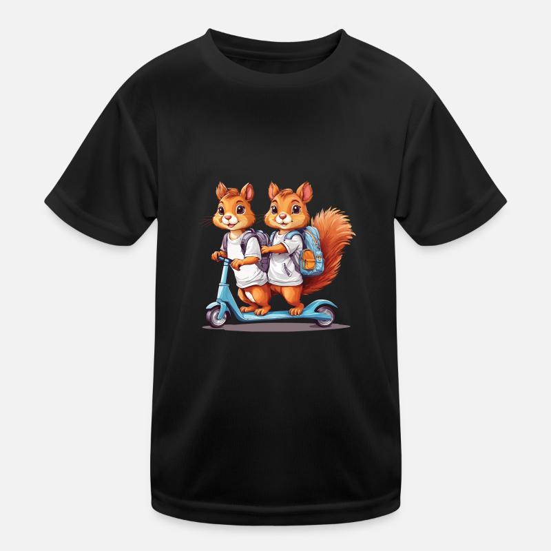 Fröhliche Eichhörnchen Zwillinge Schulweg Design Kinder Funktions-T-Shirt