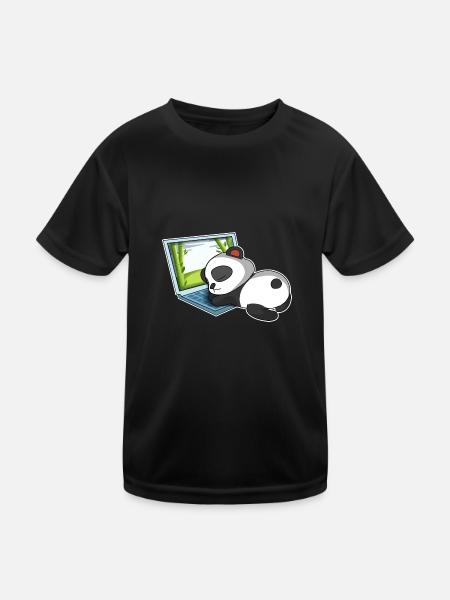 Panda im Homeoffice - Kinder Funktions-T-Shirt - Schwarz - Vorne