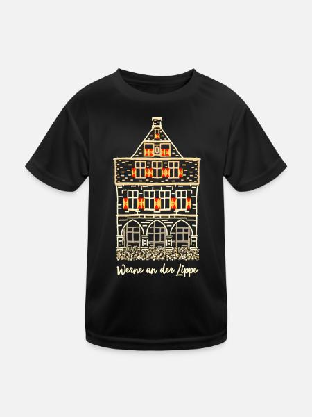 Rathaus, Werne an der Lippe, Münsterland - Kinder Funktions-T-Shirt - Schwarz - Vorne