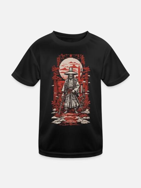 Samurai Vintage Schwertkämpfer Ästhetik Japan - Kinder Funktions-T-Shirt - Schwarz - Vorne