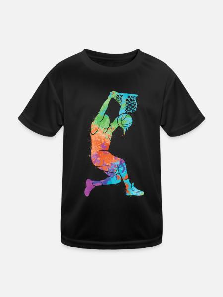 Basketballer Dunking Kinder Basketball Herren - Kinder Funktions-T-Shirt - Schwarz - Vorne