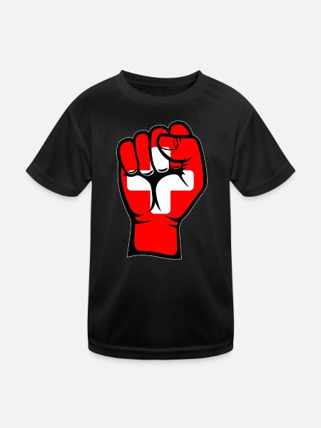 Schweiz Flagge Faust Hand Symbol - Kinder Funktions-T-Shirt - Schwarz