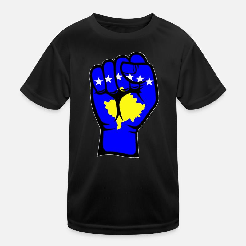 Kosovo Flagge Faust Hand Symbol Kinder Funktions-T-Shirt