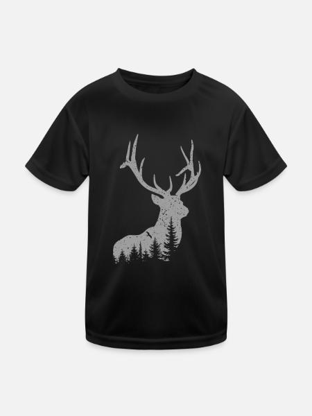 Hirsch - Kinder Funktions-T-Shirt - Schwarz - Vorne