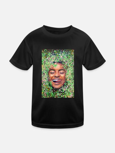 Glückliches Gesicht Frau mit Zunge - Kinder Funktions-T-Shirt - Schwarz - Vorne