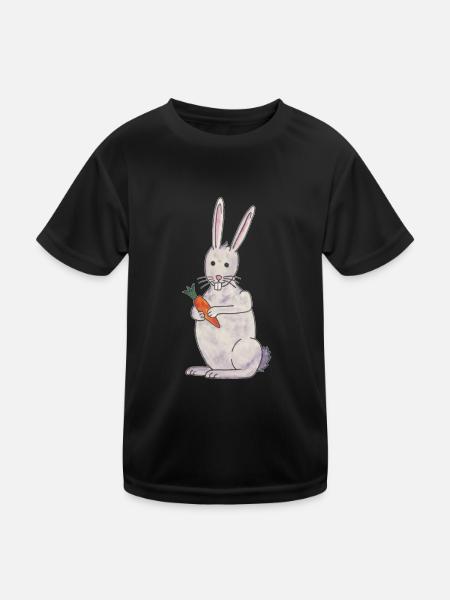 cute rabbit rabbit with carrot - Kids Functional T-Shirt - black - Front