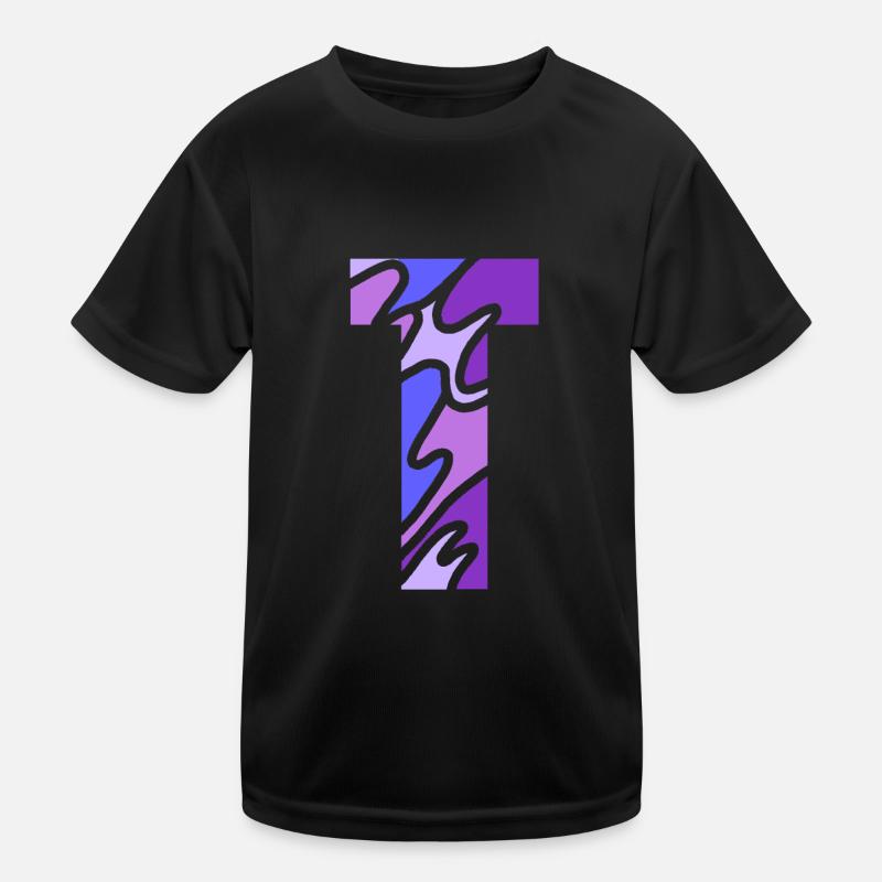 Letter T - Kinder Funktions-T-Shirt - Schwarz