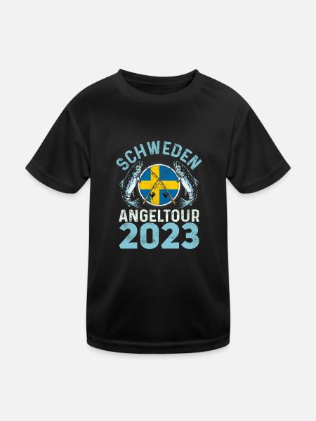 Schweden Angeltour 2023 Angelurlaub - Kinder Funktions-T-Shirt - Schwarz - Vorne