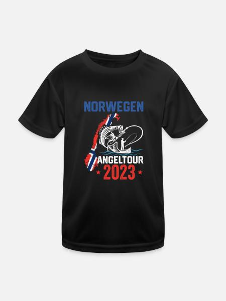 Norwegen Angeltour 2023 Angeln in Norwegen - Kinder Funktions-T-Shirt - Schwarz - Vorne