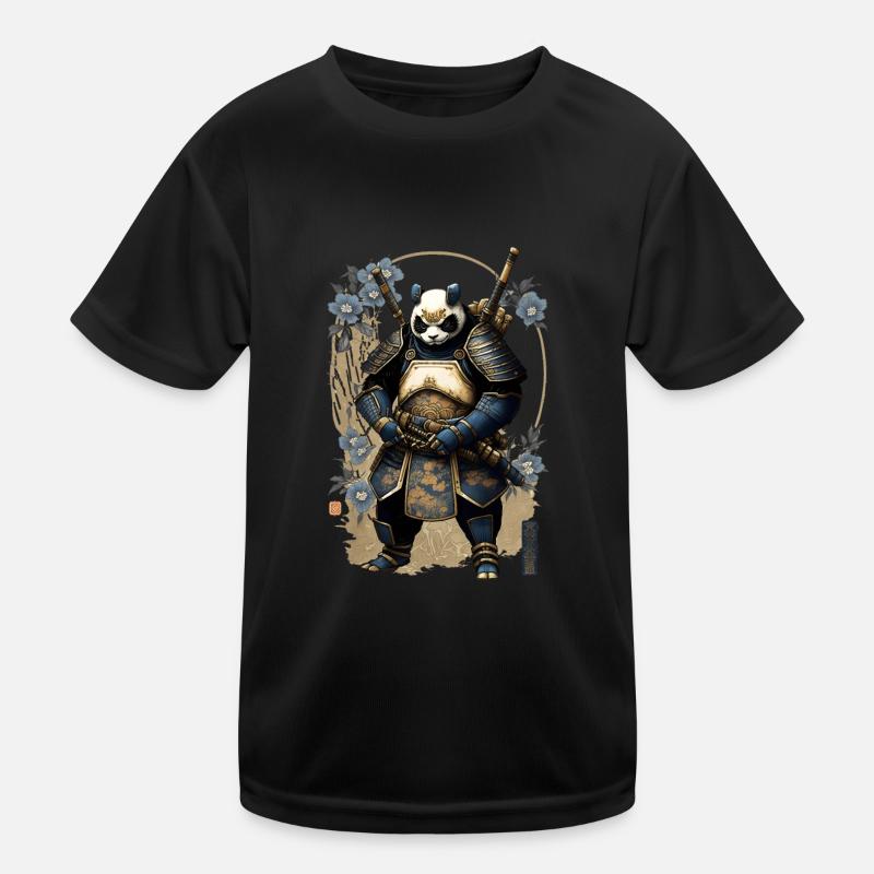 Panda in samurai armor in ukiyo-e style Kids Functional T-Shirt