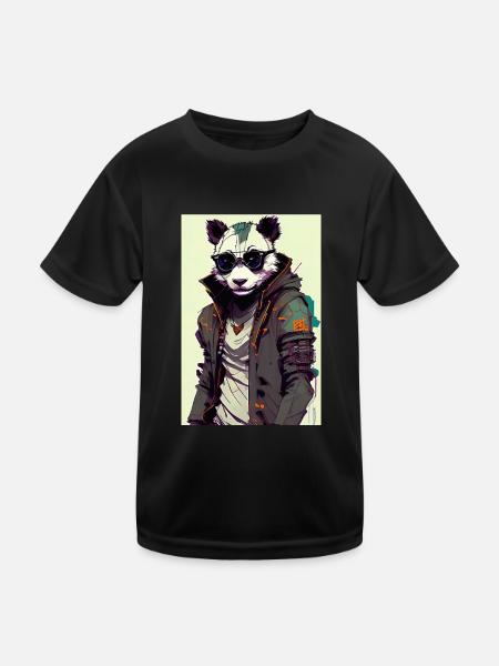 Panda inkpunk avec lunettes de soleil 2 - T-shirt sport Enfant - noir - Devant