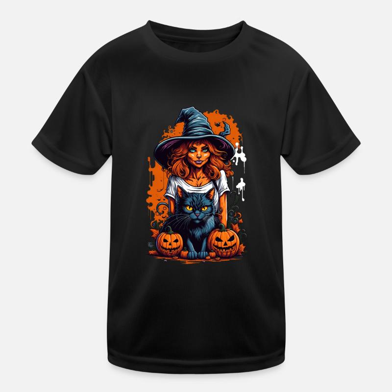 Sorcière d’Halloween Chat Noir T-shirt sport Enfant