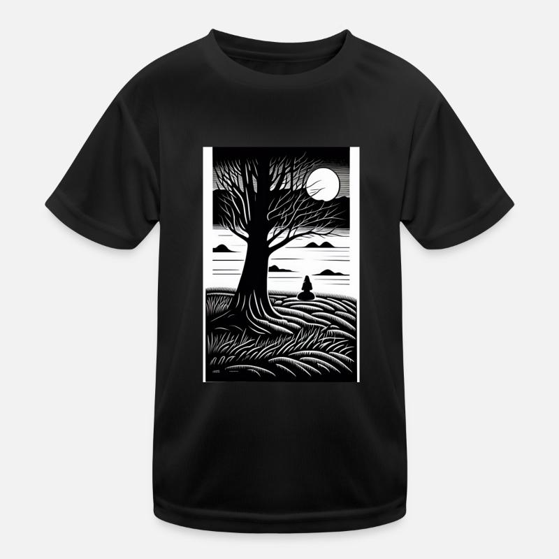 Black & White Full Moon Kids Functional T-Shirt