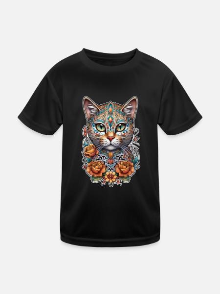 Katze Mexiko - Dia de los Muertos - Kinder Funktions-T-Shirt - Schwarz