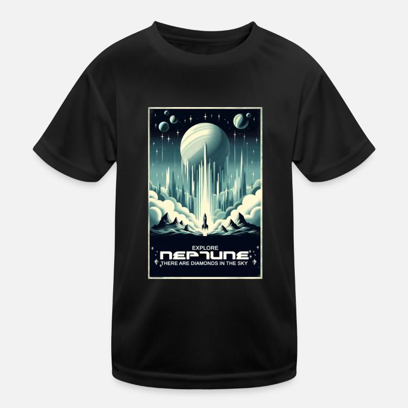 Explore Neptune - Vintage Poster - Kids Functional T-Shirt - black