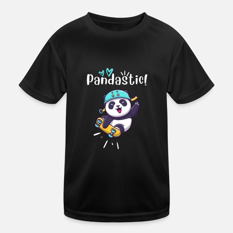 Pandastic Panda On Skateboard. Black. Kids Functional T-Shirt