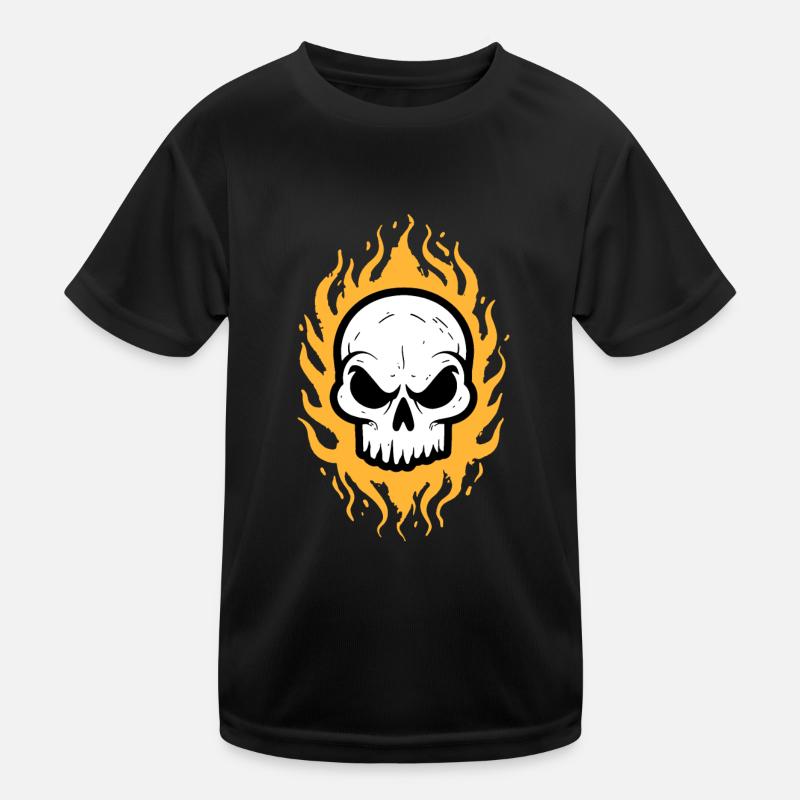 Flames Skull Kids Functional T-Shirt