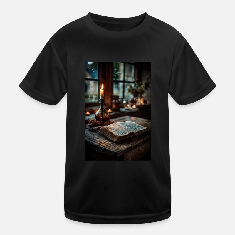 Candlelit Old Book Scene Kids Functional T-Shirt