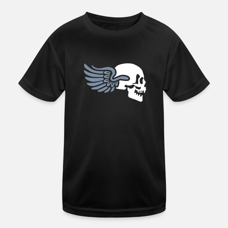 wing_skull_2c - Kids Functional T-Shirt - black