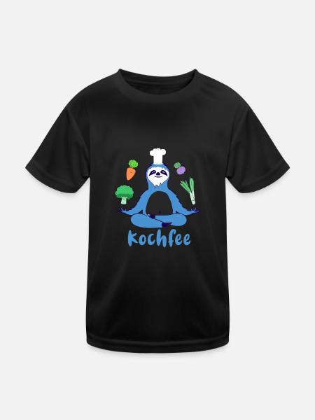 faultier, yoga, möhren, koch, kochfee - Kinder Funktions-T-Shirt - Schwarz - Vorne