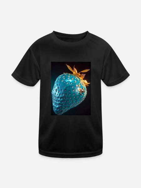 Strawberry, technical, high-tech, illustration, blue - Kids Functional T-Shirt - black - Front