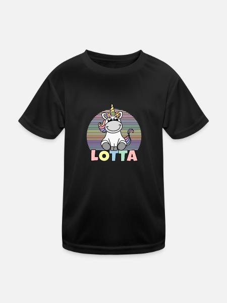Lotta Einhorn Name - Kinder Funktions-T-Shirt - Schwarz - Vorne