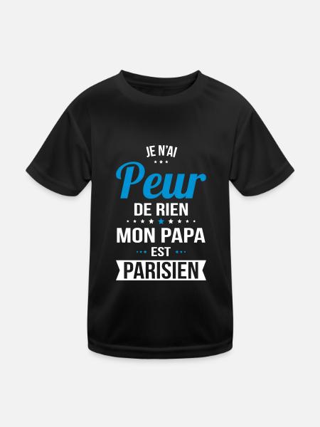 Je n'ai peur de rien mon papa est Parisien - T-shirt sport Enfant - noir - Devant