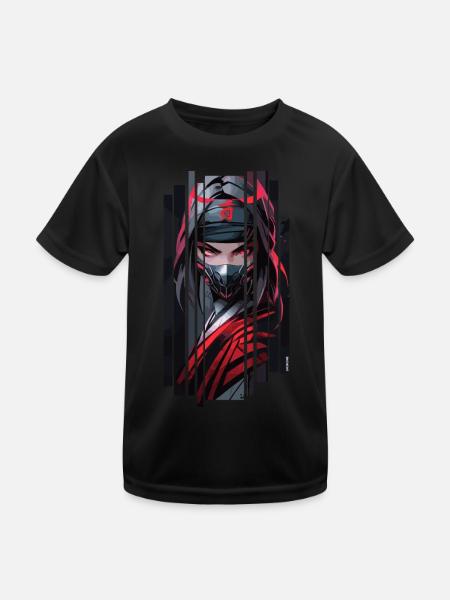Cyborg Female Ninja Red Kanji - Kids Functional T-Shirt - black - Front