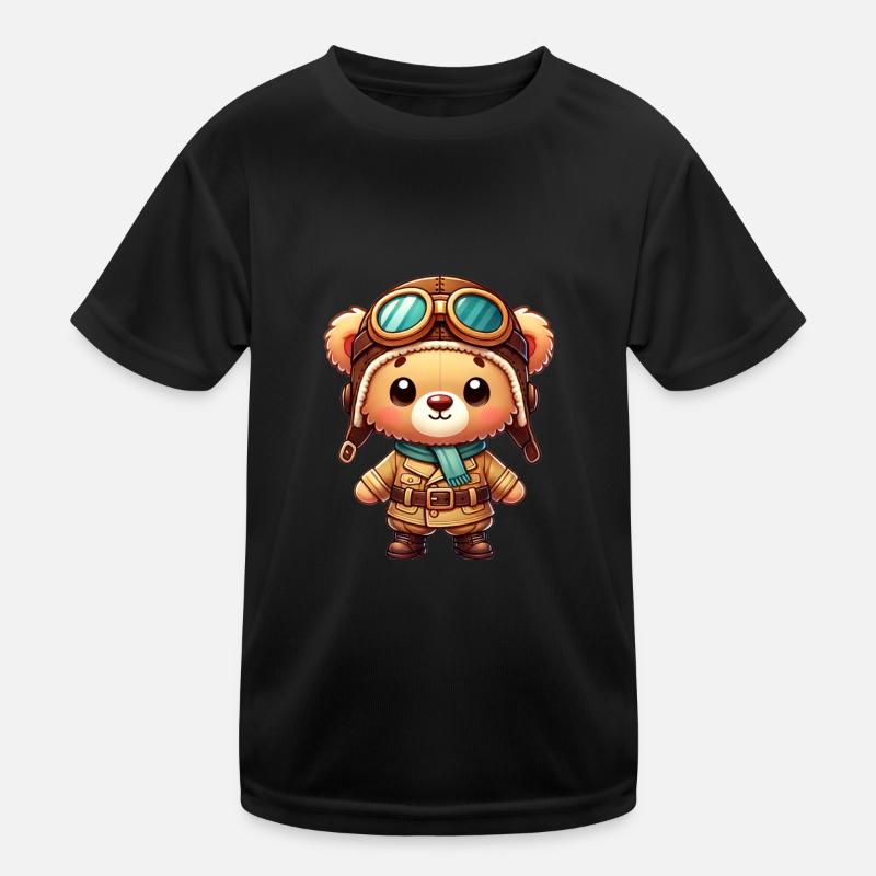 Teddy Bear Pilot - Kids Functional T-Shirt - black