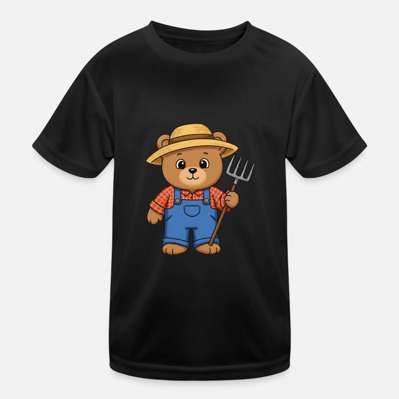 Teddy Bear Farmer - Kids Functional T-Shirt - black