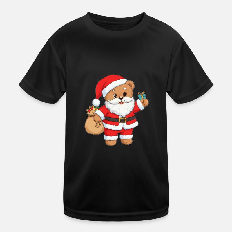 Teddy Bear Santa Claus - Kids Functional T-Shirt - black