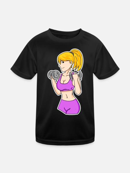 Fitness Frau Hanteln - Kinder Funktions-T-Shirt - Schwarz - Vorne